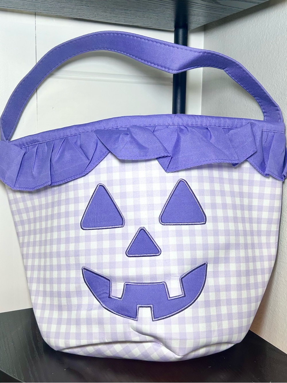 Purple Gingham Jack-O'-Lantern Trick-or-Treat Bag
